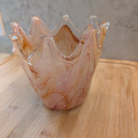 Murano Hand Blown Glass Crown Shape Vase - Picture 6 of 10